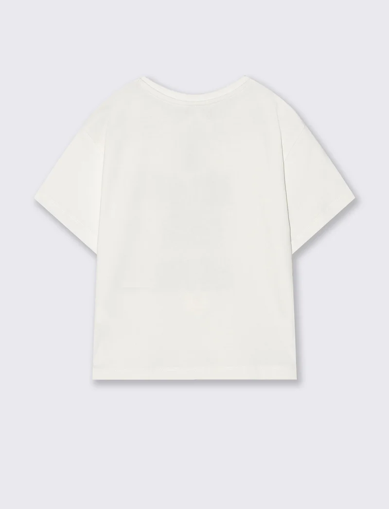 T-shirt over in cotone con fiori crochet - Bianco
