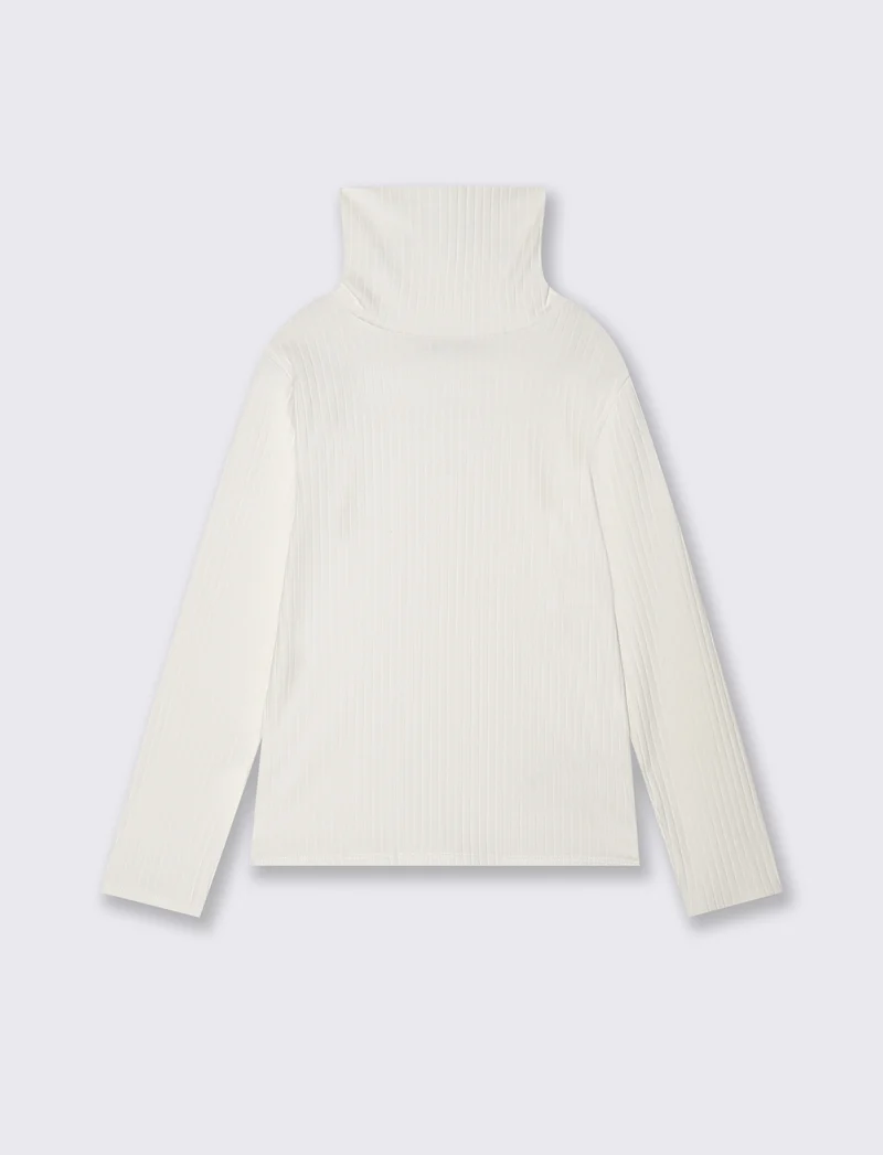 Maglia collo alto per bambina in costina - Bianco sporco