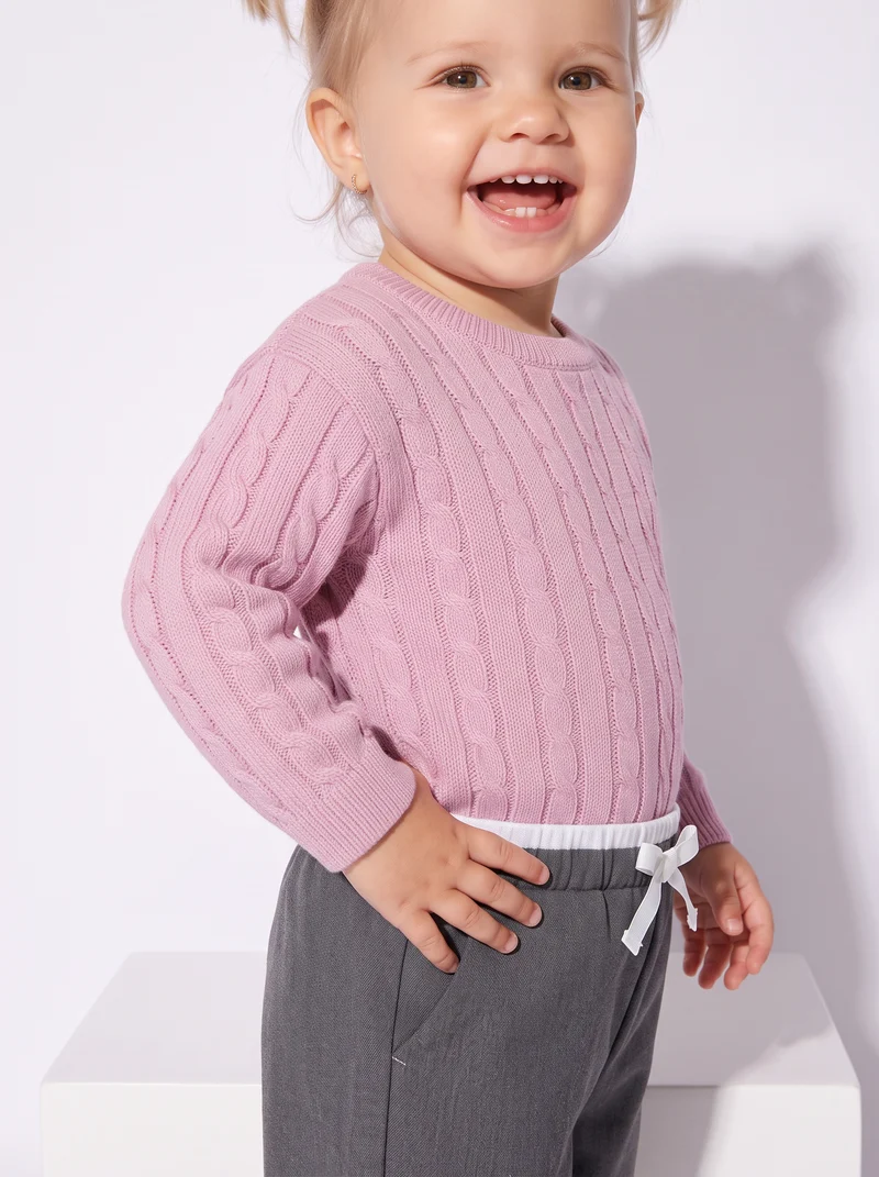 Maglioncino girocollo con trecce trendy - Rosa polvere