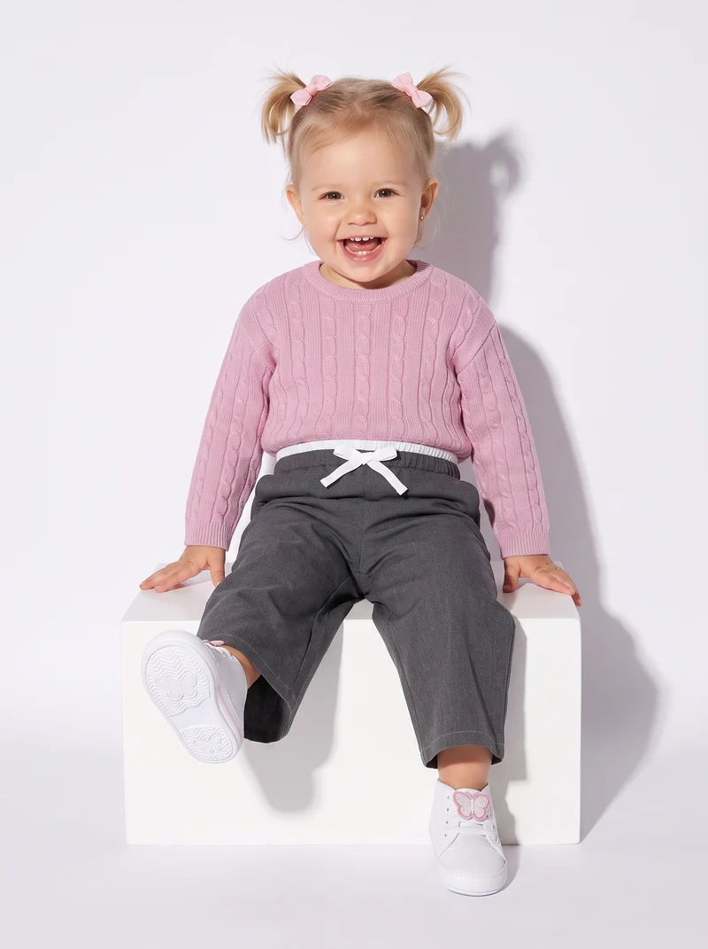 Maglioncino girocollo con trecce trendy - Rosa polvere