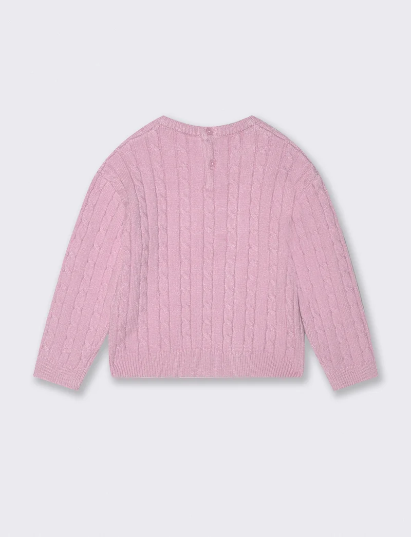 Maglioncino girocollo con trecce trendy - Rosa polvere