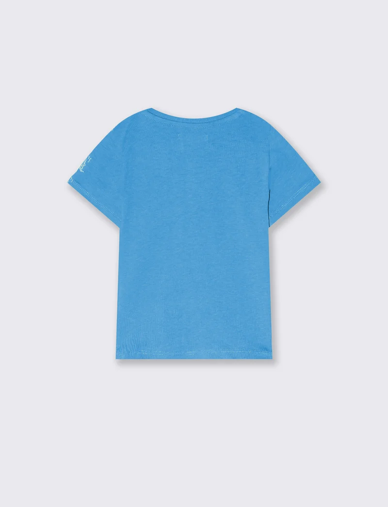T-shirt mezza manica in cotone tinta unita - Azzurro