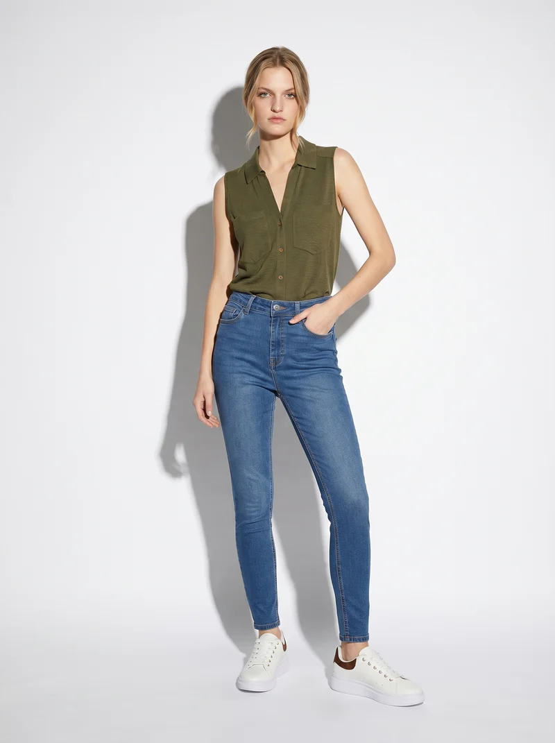 Jeans super skinny a vita molto alta - DENIM SCURO