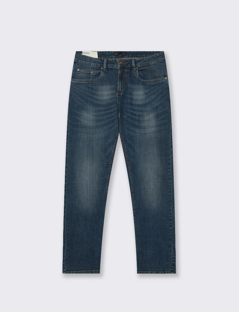 Jeans regular fit blu scuro effetto slavato - DENIM SCURO