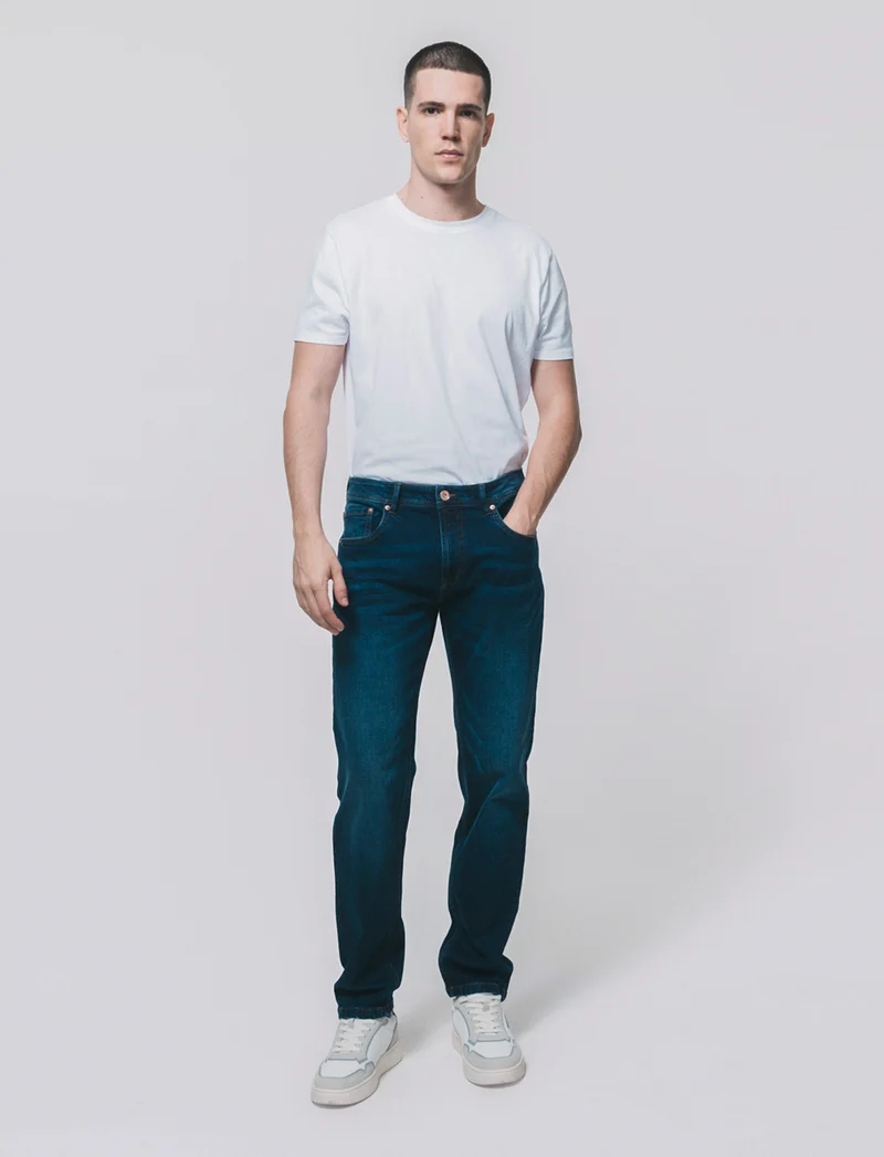 Jeans slim fit blu scuro effetto slavato - DENIM SCURO