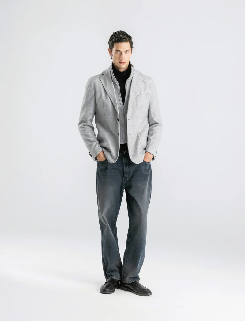 BLAZER A QUADRI FORMAL FIT CON GILET IN MAGLIA - Grigio