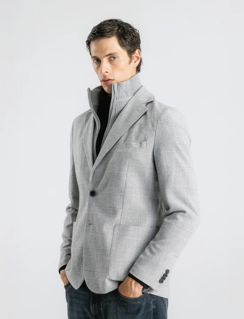 BLAZER A QUADRI FORMAL FIT CON GILET IN MAGLIA - Grigio