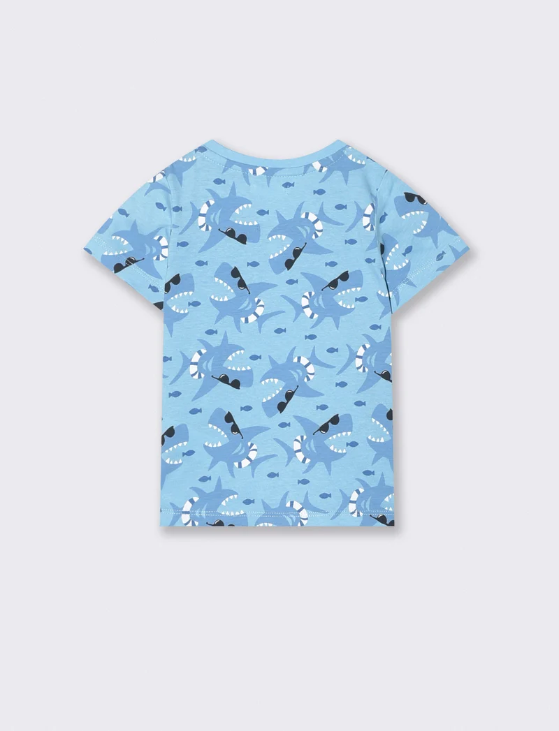T shirt girocollo a fantasia casual - Azzurro