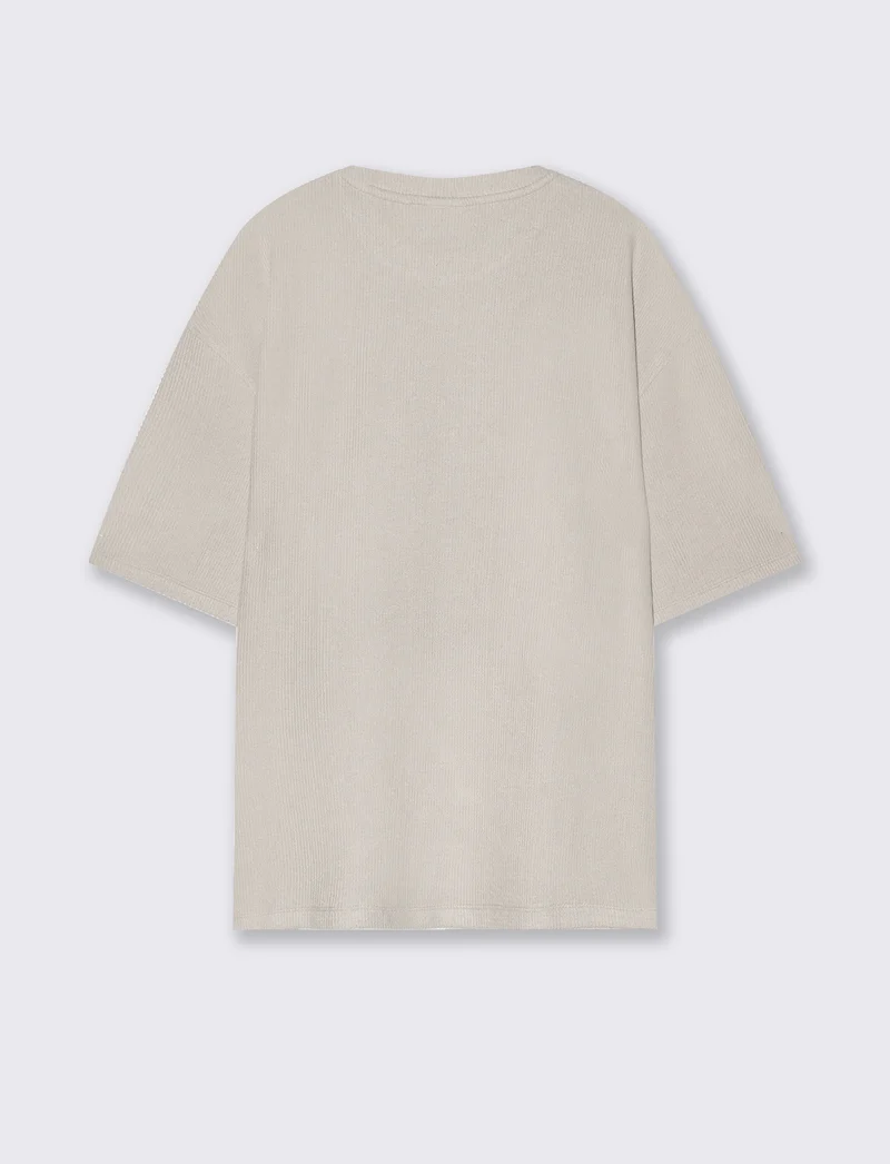 T-shirt Boxy Fit Effetto Maglia Coerente - Beige