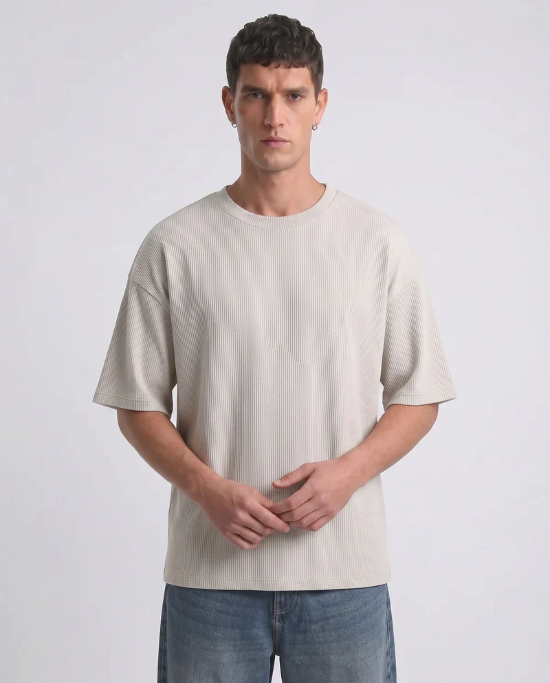 T-shirt Boxy Fit Effetto Maglia Coerente - Beige