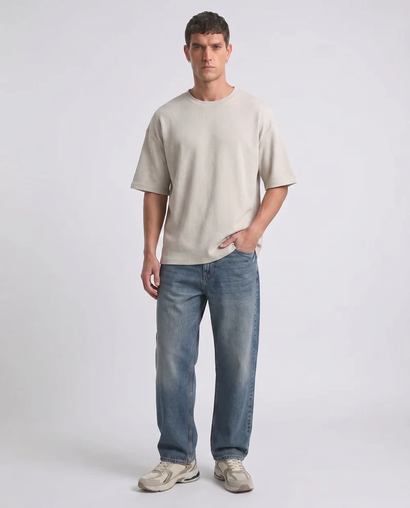 T-shirt Boxy Fit Effetto Maglia Coerente - Beige