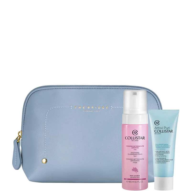 Attivi Puri Cica-Maschera Acido Ialuronico + Madecassoside Cofanetto 75 ML Maschera Viso + 180 ML Mousse Detergente Lenitiva Viso + Beauty-Bag THE BRIDGE
