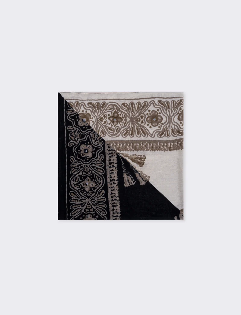 Foulard leggero con stampa fiori - Nero