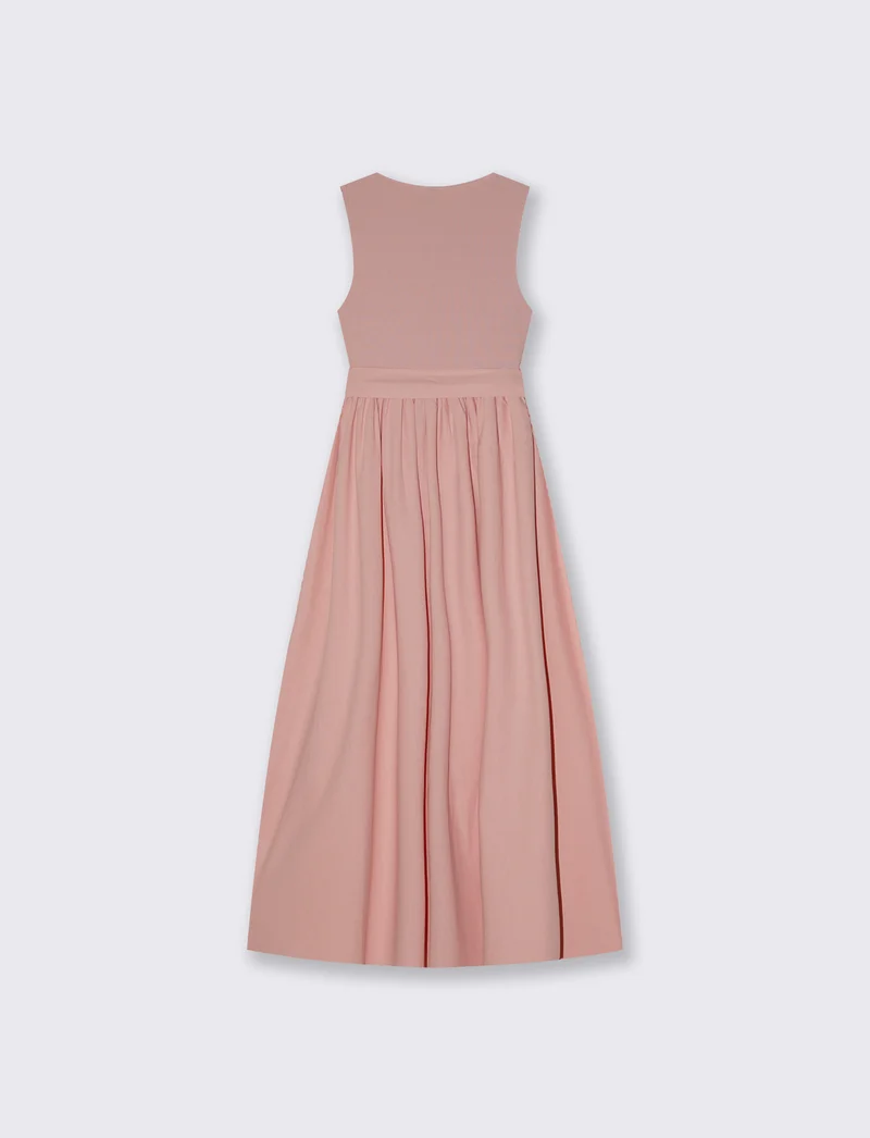 Abito smanicato lungo con scollo rotondo - Rosa polvere