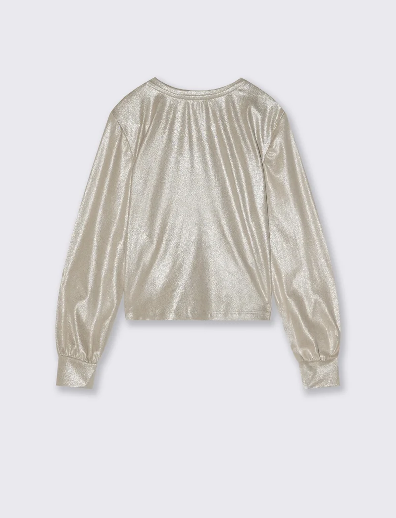 T-shirt asimmetrica manica lunga metallizzata - Beige