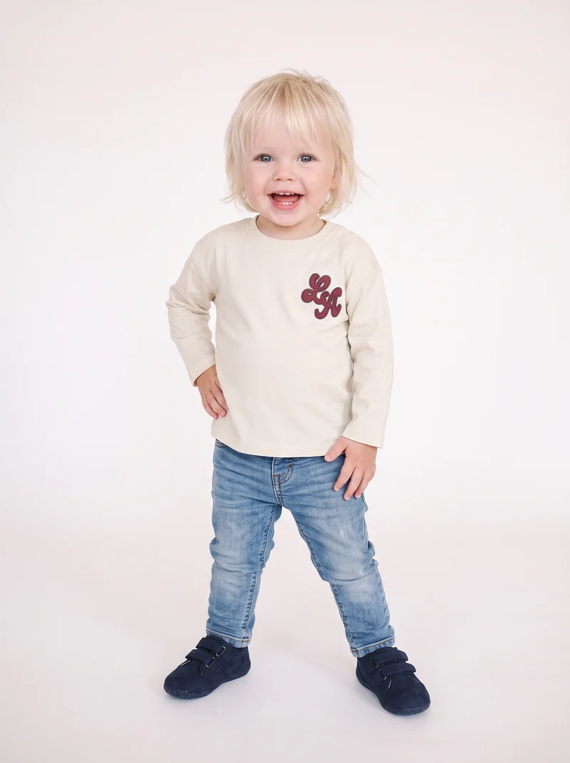 T-shirt in jersey con ricamo sportivo - Bianco latte