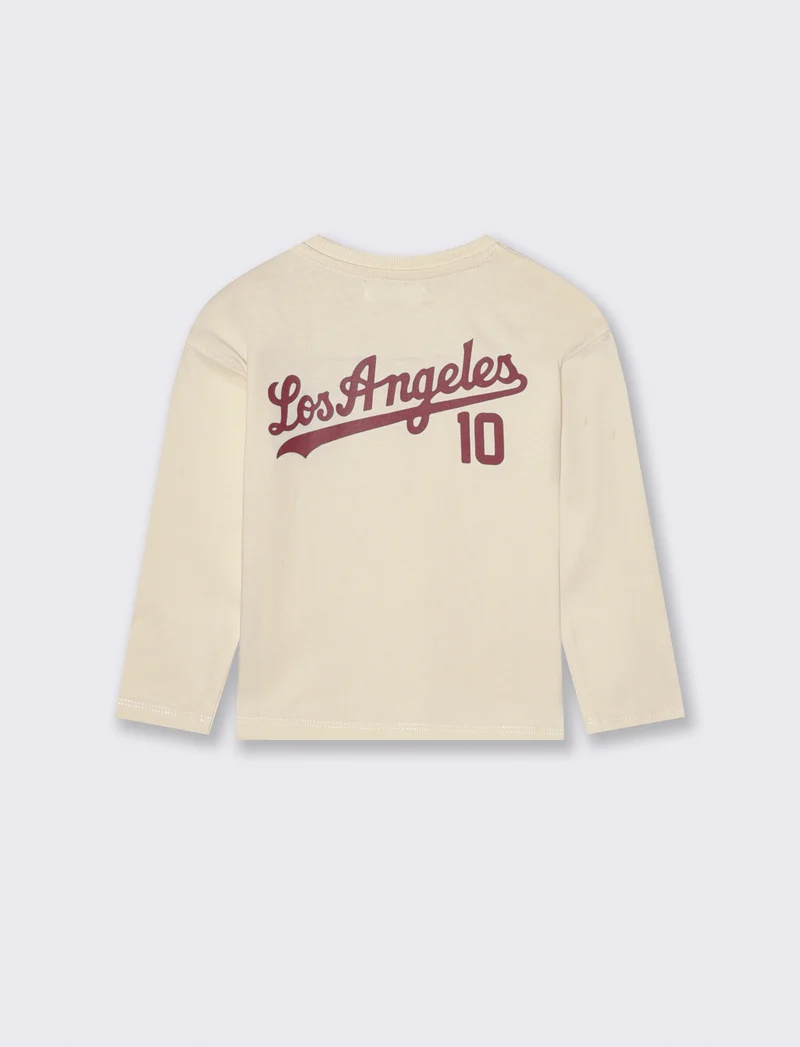 T-shirt in jersey con ricamo sportivo - Bianco latte