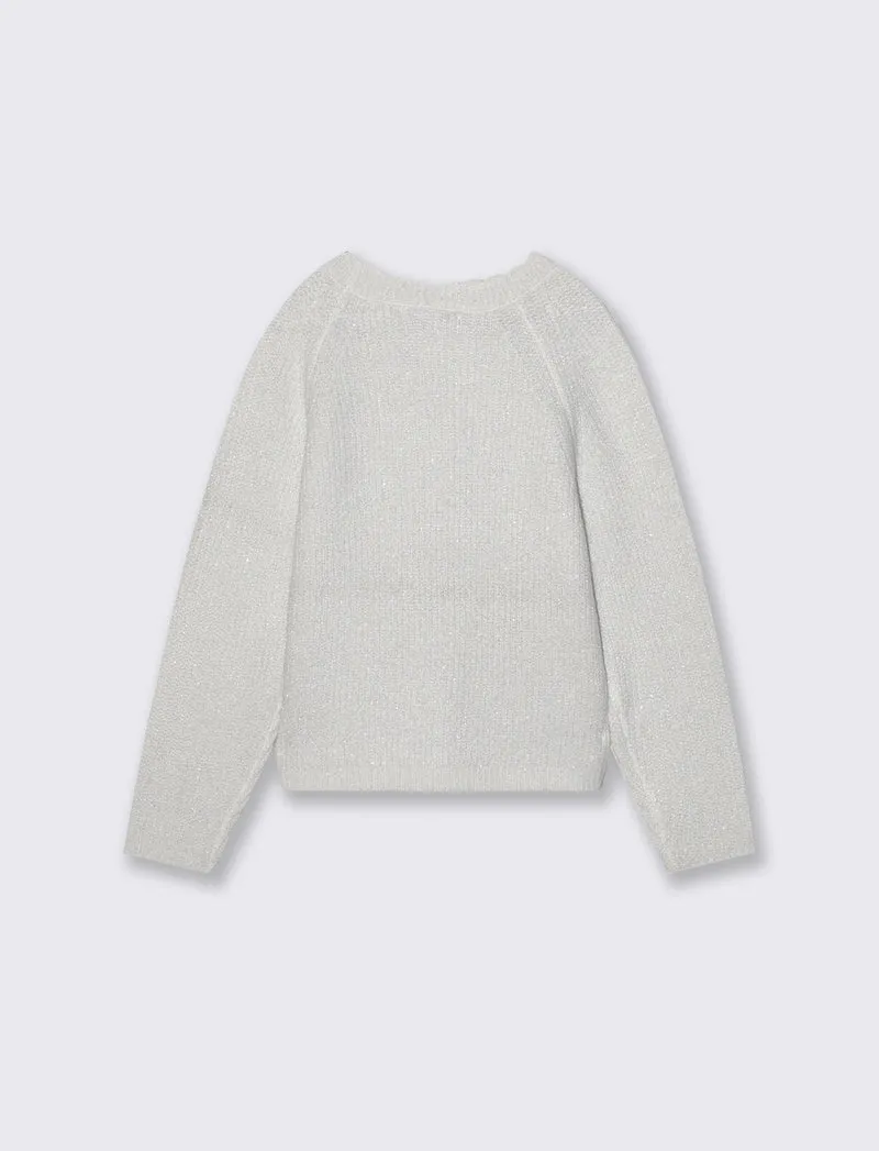 Cardigan raglan in maglieria metallizzata - Bianco latte