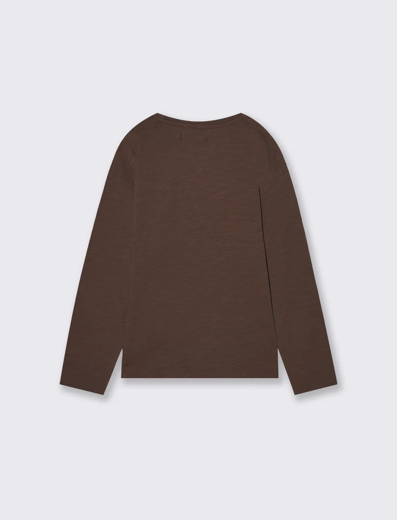 T-shirt maniche lunghe in jersey fiammato - Marrone cioccolato