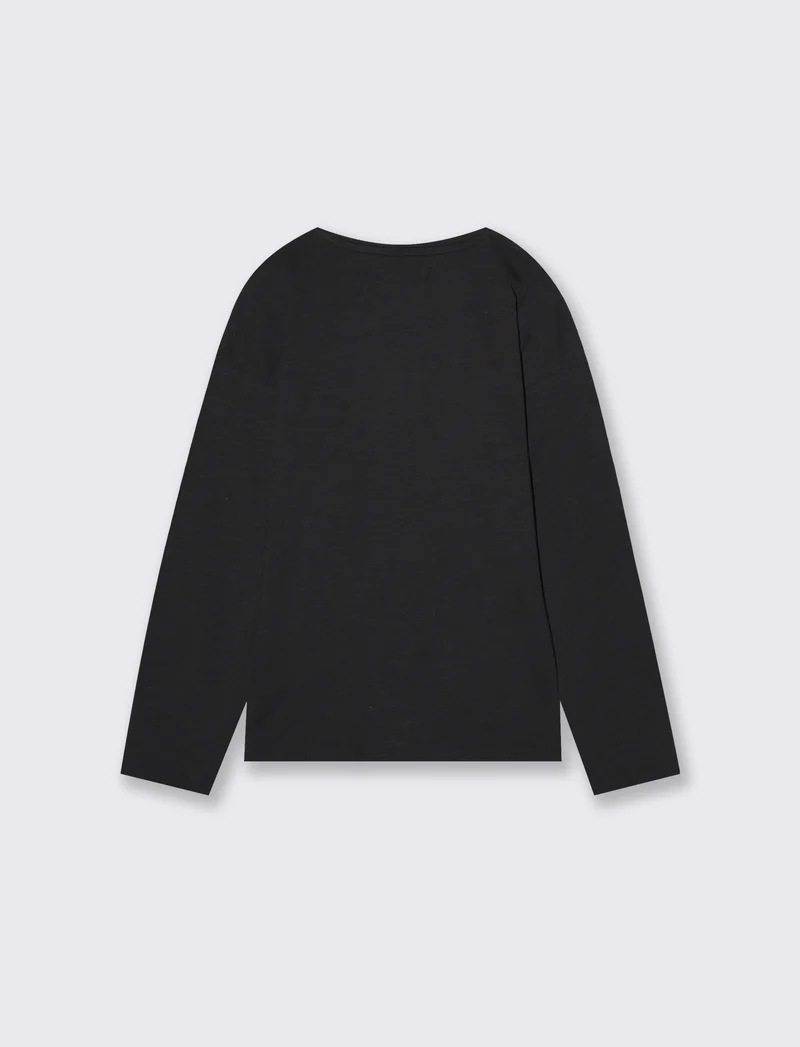 T-shirt maniche lunghe in jersey fiammato - Nero