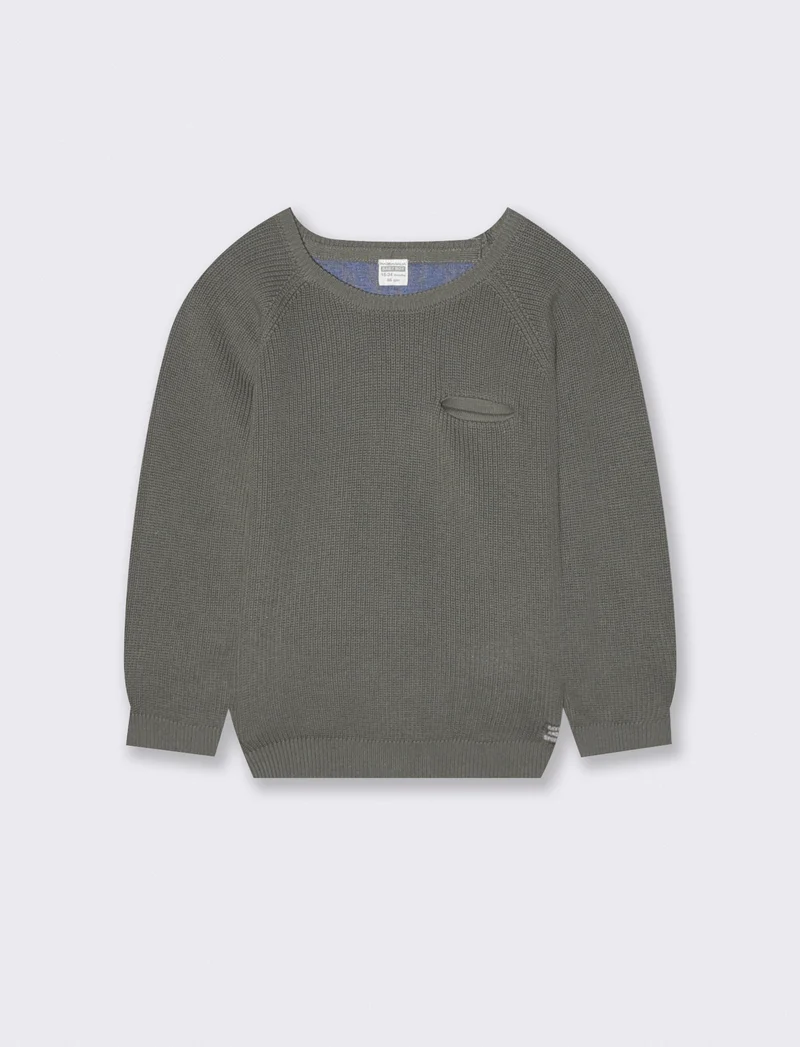 Maglione basico con taschino girocollo - Verde militare