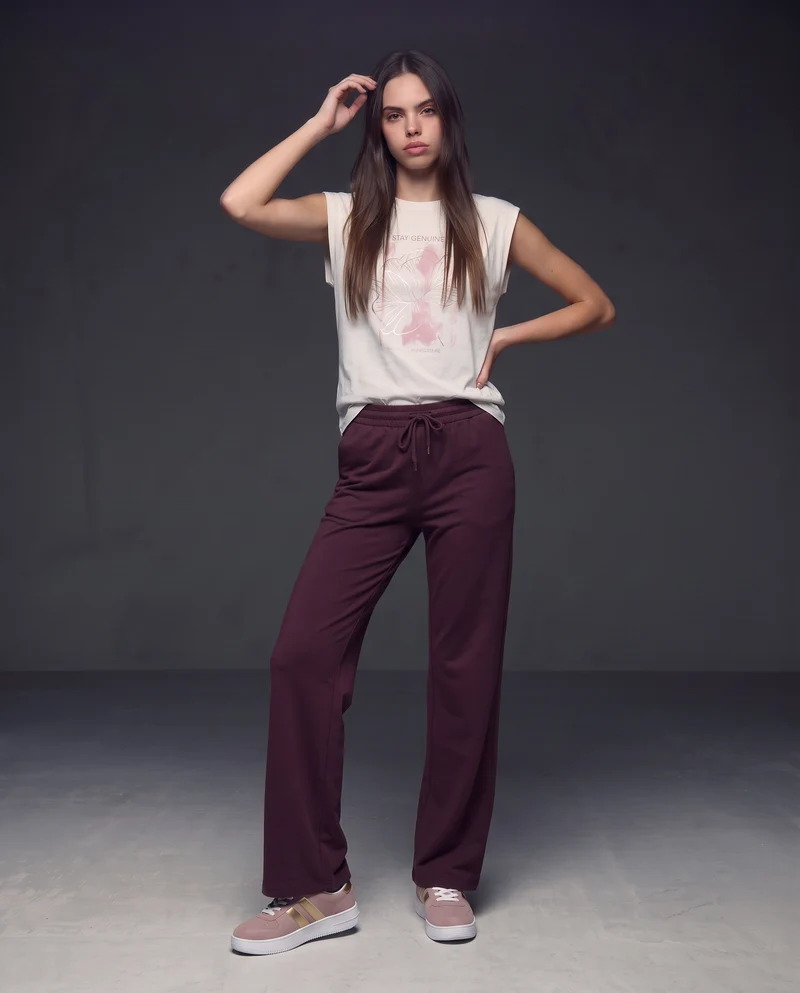 Pantaloni tuta dritti con coulisse in vita - Rosso amarena