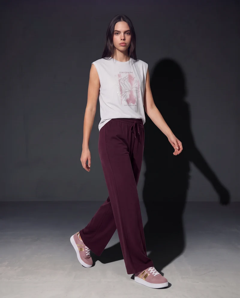 Pantaloni tuta dritti con coulisse in vita - Rosso amarena