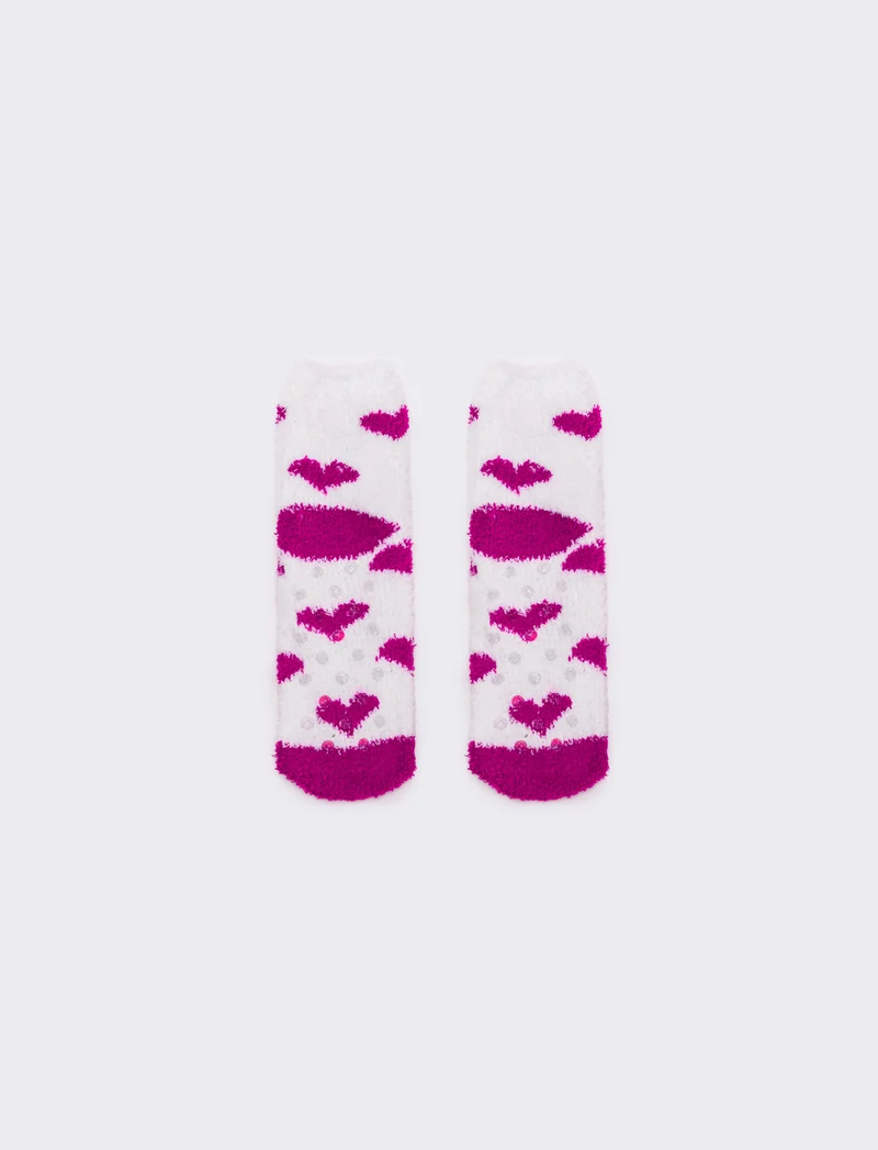 Calzino donna antiscivolo cuori - Fuxia