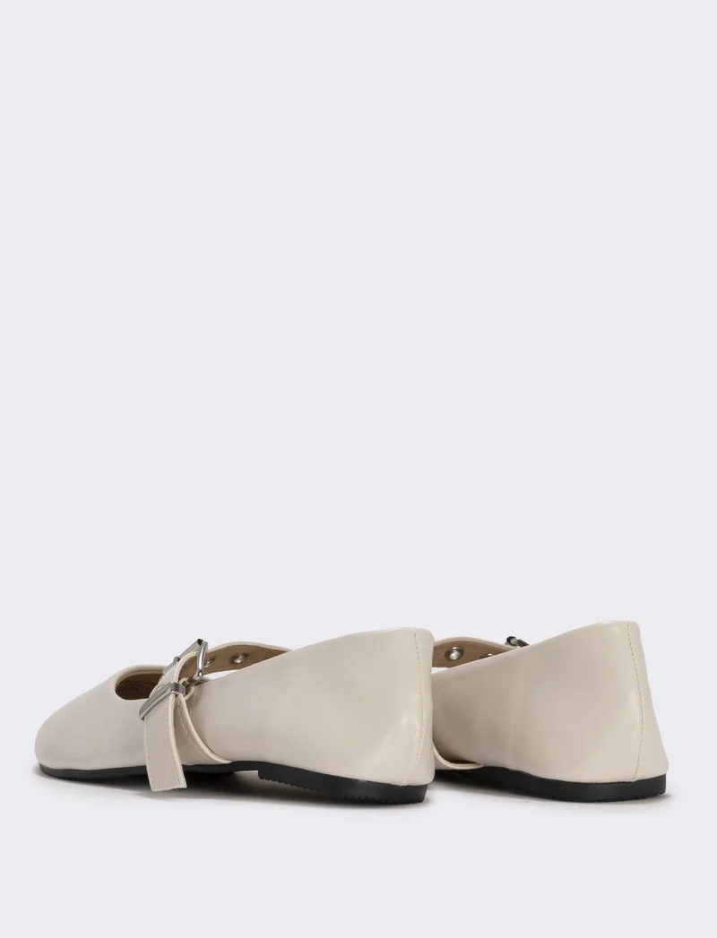 Ballerina beige da bambina con cinturino - Beige