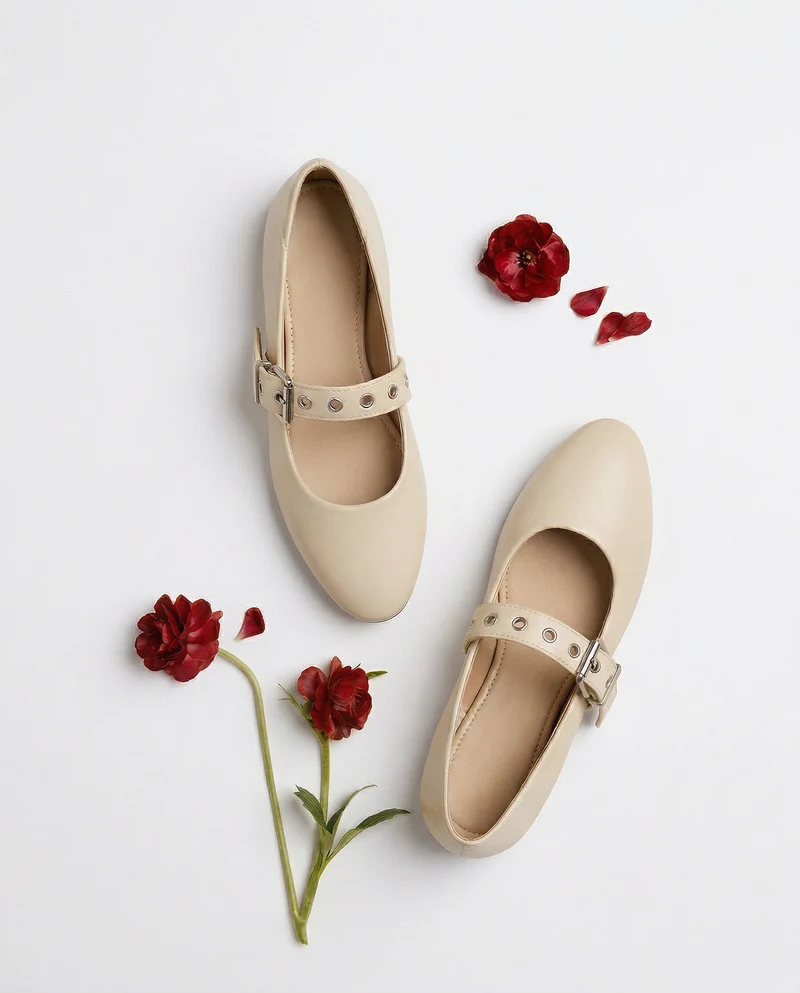 Ballerina beige da bambina con cinturino - Beige