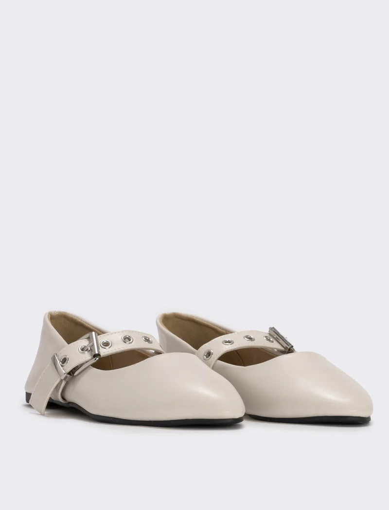 Ballerina beige da bambina con cinturino - Beige