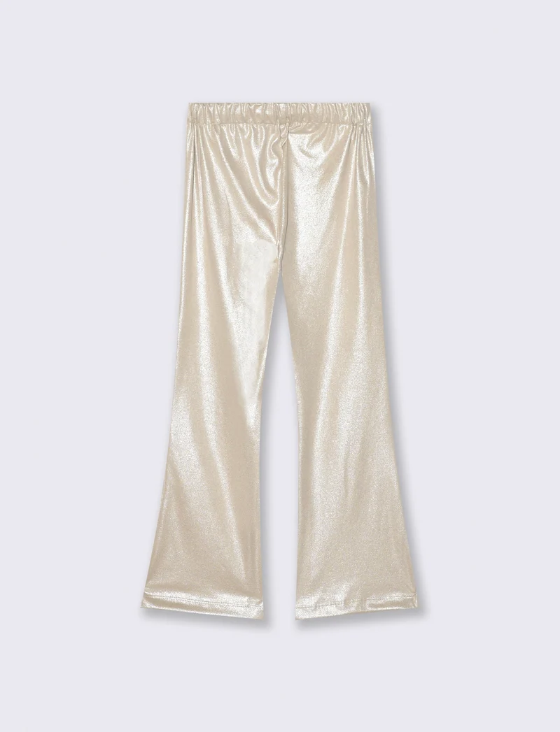 Leggings a zampa in tessuto brillante - Beige