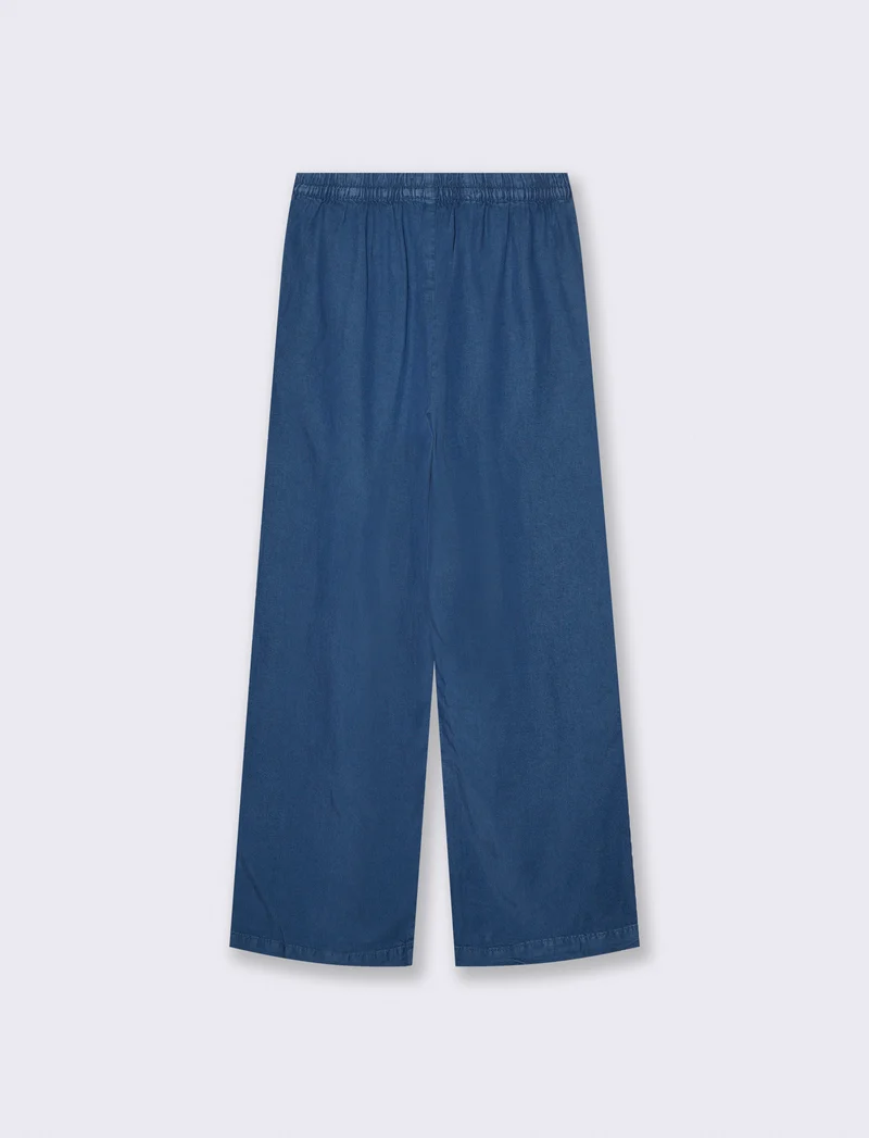 Pantaloni Denim Lyocell con Vita Arricciata - DENIM SCURO