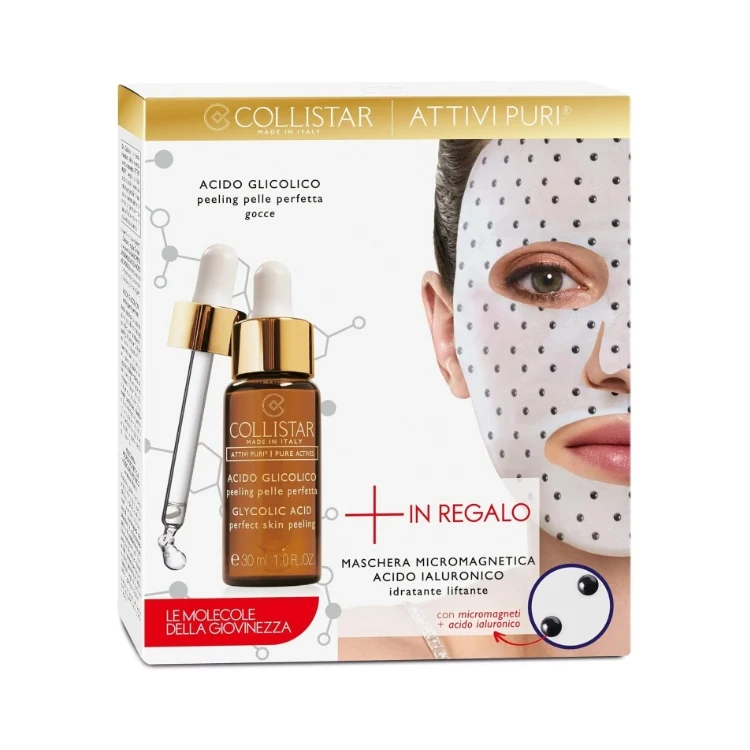 Collistar - Attive Puri - Acido Glicolico Peeling Pelle Perfetta - Maschera Micromagnetica Acido Ialuronico Idratante Liftante - Cofanetto donna