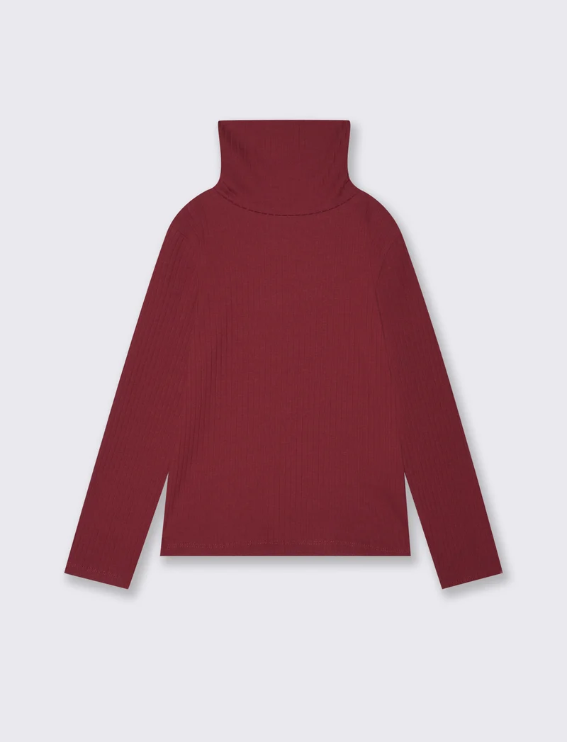 Maglia collo alto per bambina in costina - Bordeaux
