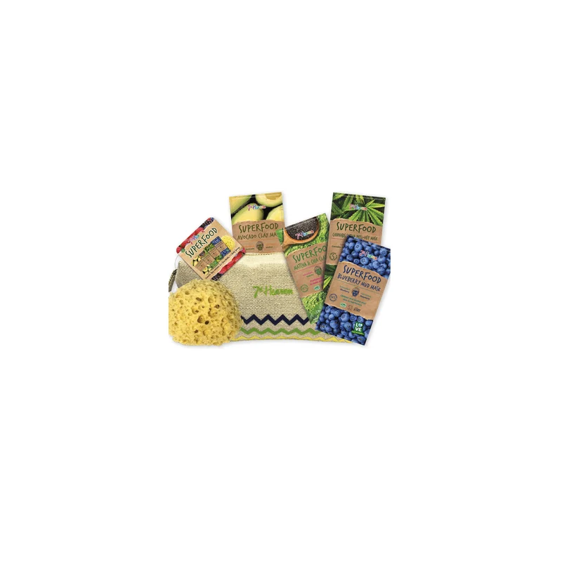 Pochette Lino con 4 Maschere Viso monodose e spugna corpo