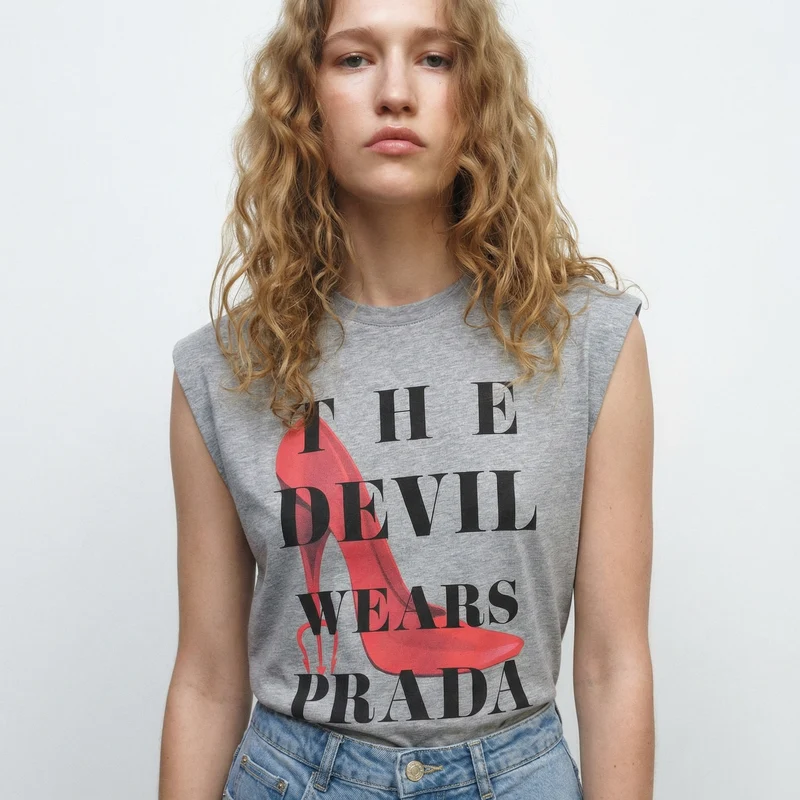 T-shirt Il Diavolo veste Prada girocollo - Grigio mel.