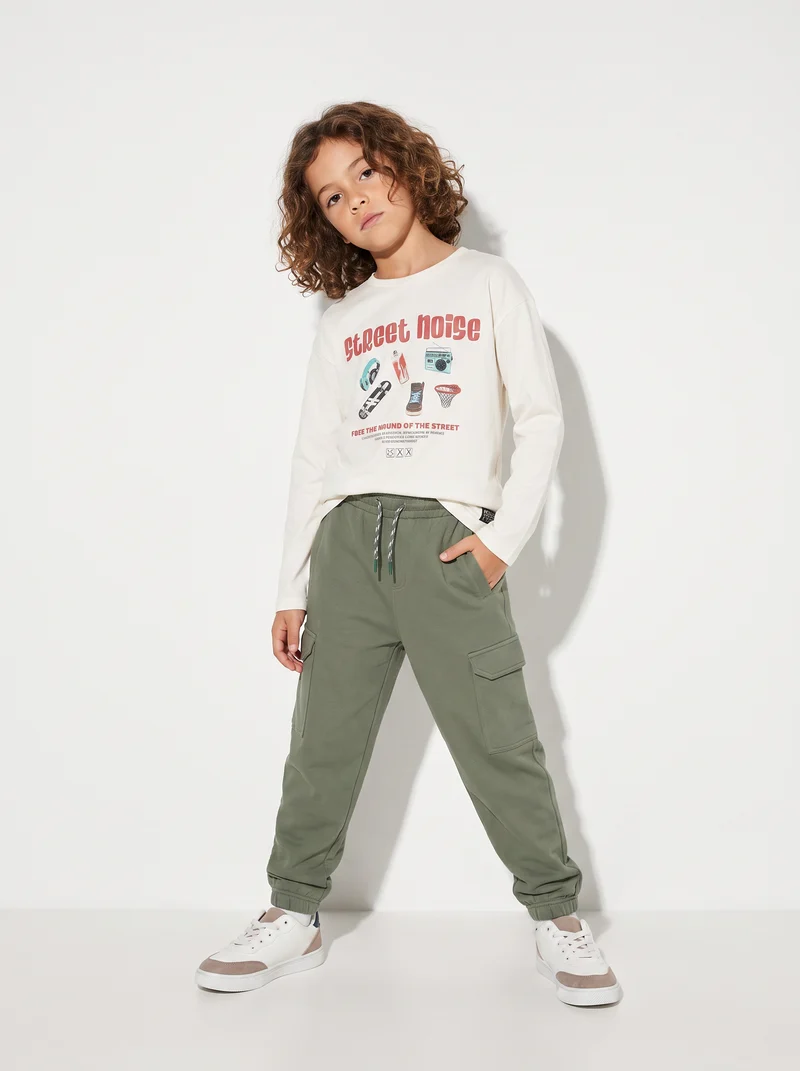 Jogger Cargo in Felpa con Coulisse - Verde salvia