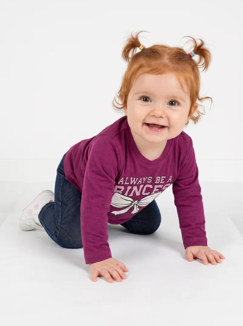 T-shirt manica lunga con stampa colorata - Fuxia azalea