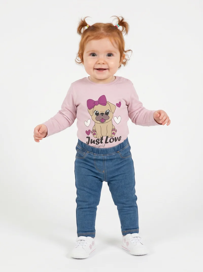 T-shirt manica lunga con stampa colorata - Rosa polvere