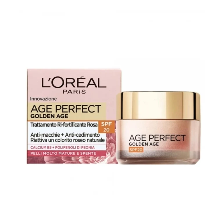L'Oréal Paris - Age Perfect - Golden Age - Crema Rosa Ri-Fortificante - Anti-Cedimento - Riattiva Un Colorito Roseo Naturale - Cellule Native Di Peonia + Calcio B3 - Pelli Mature - SPF 20