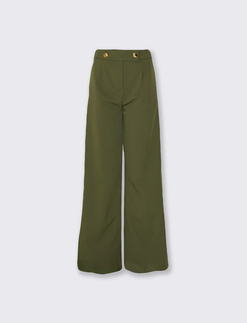 Pantaloni Palazzo con Bottoni in Vita - militare