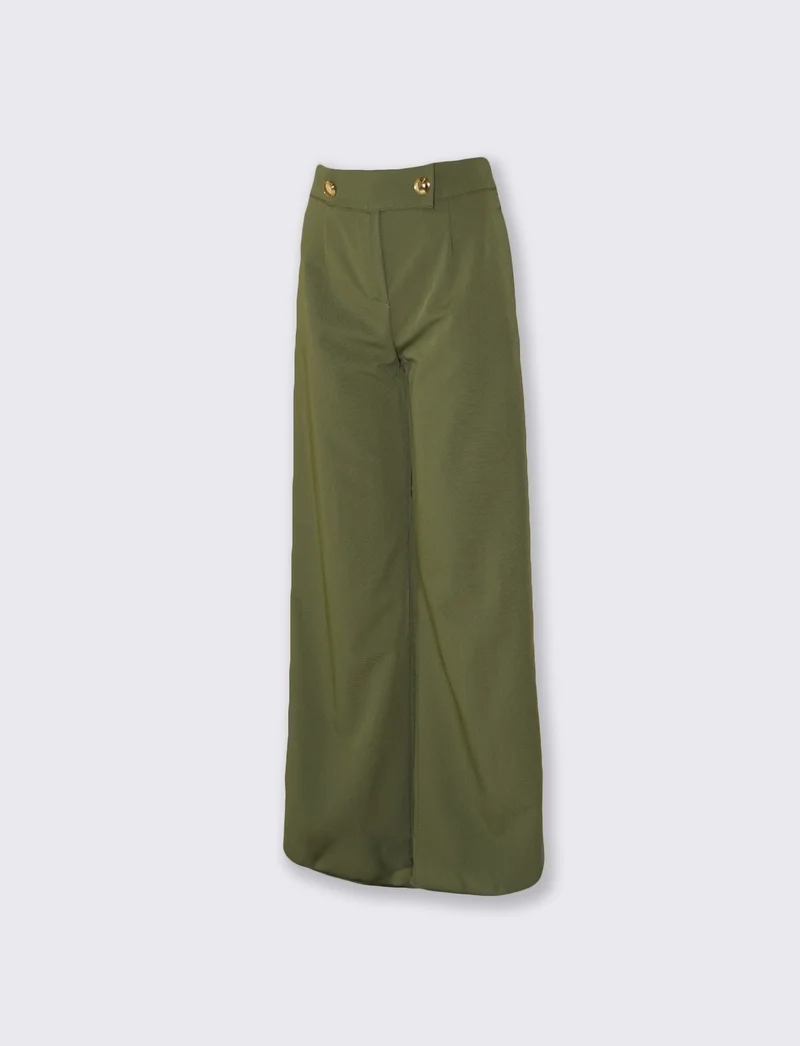 Pantaloni Palazzo con Bottoni in Vita - militare