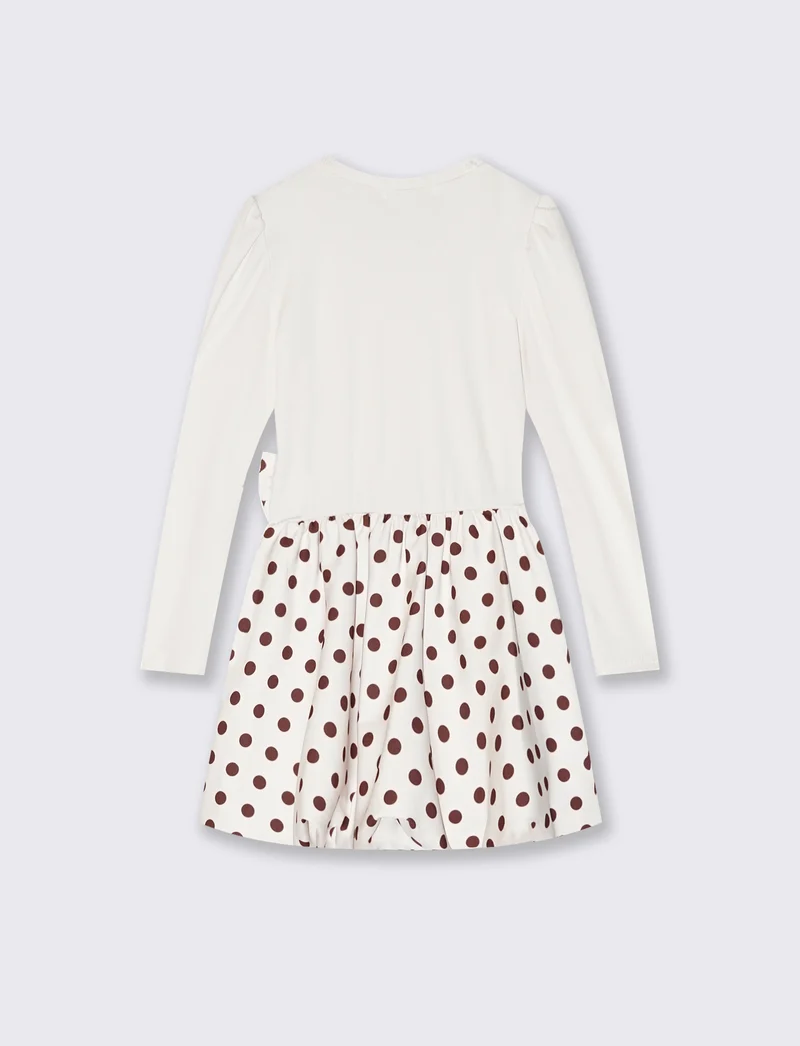 Abito con gonna a palloncino a pois - Bianco panna