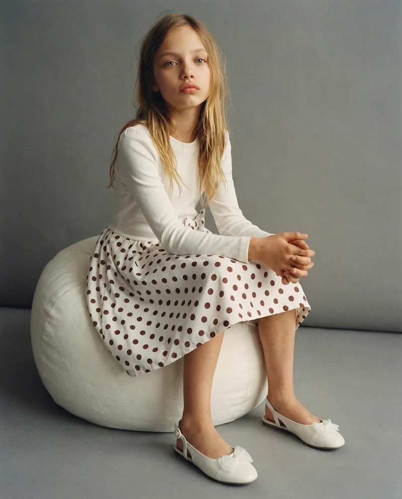 Abito con gonna a palloncino a pois - Bianco panna