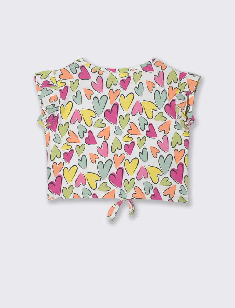T-shirt estiva in cotone con nodo e manica aletta - Fantasia