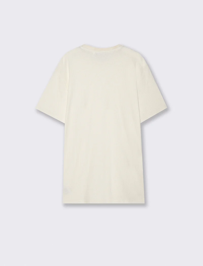 T-shirt girocollo in jacquard con maniche corte - Bianco sporco