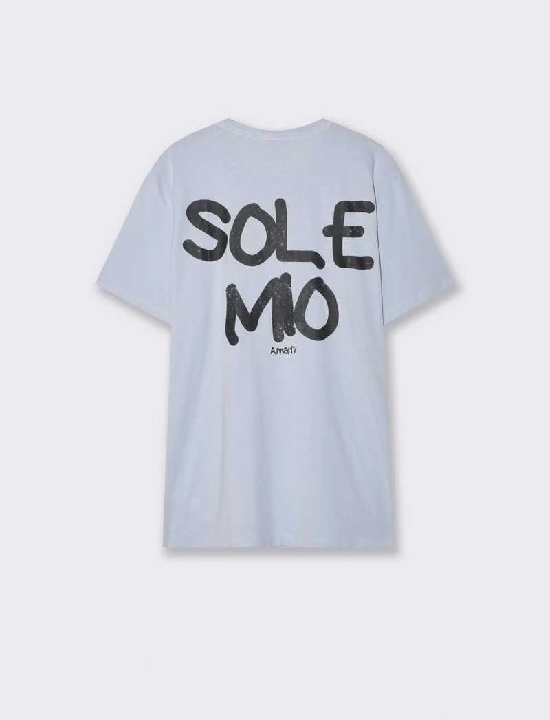 T-shirt girocollo con stampa spray effetto - Celeste polvere