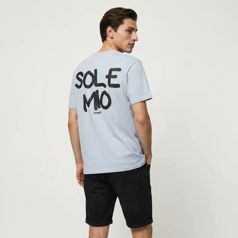 T-shirt girocollo con stampa spray effetto - Celeste polvere