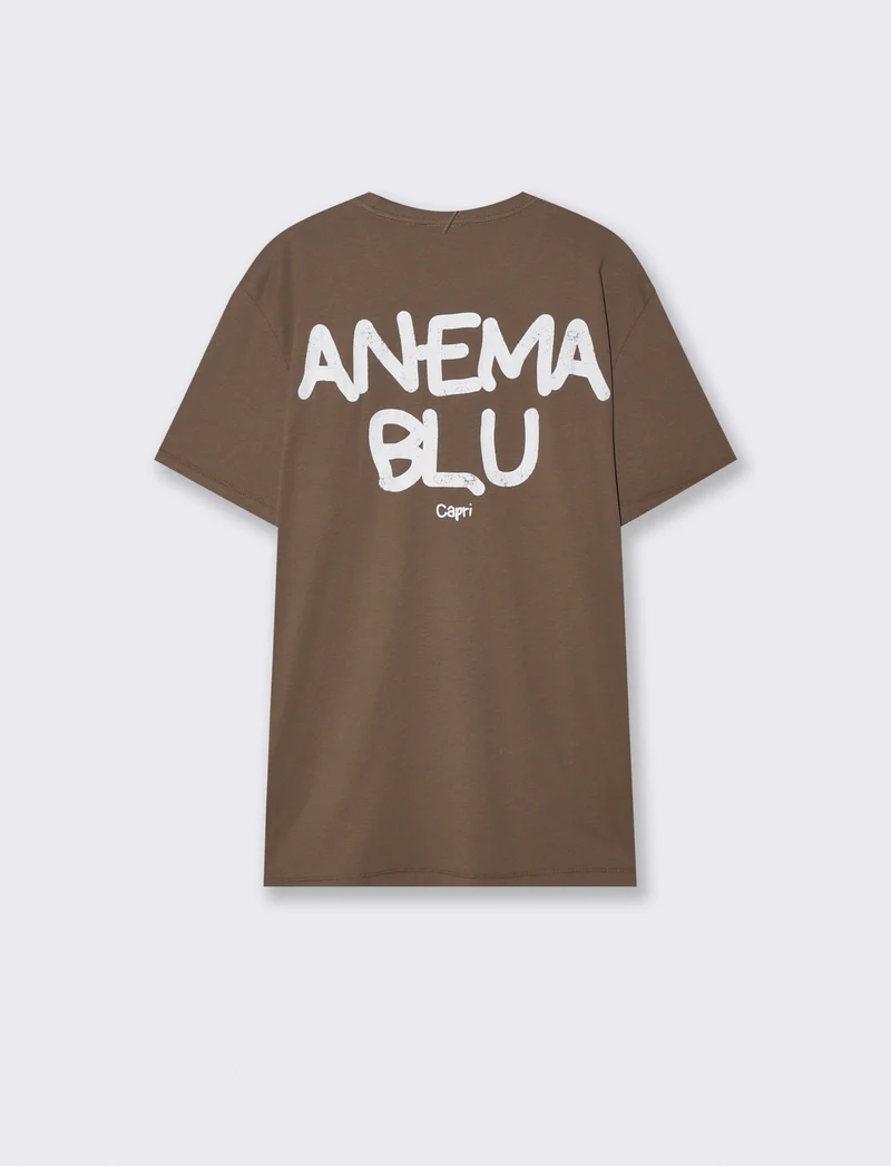 T-shirt girocollo con stampa spray effetto - Grigio fango